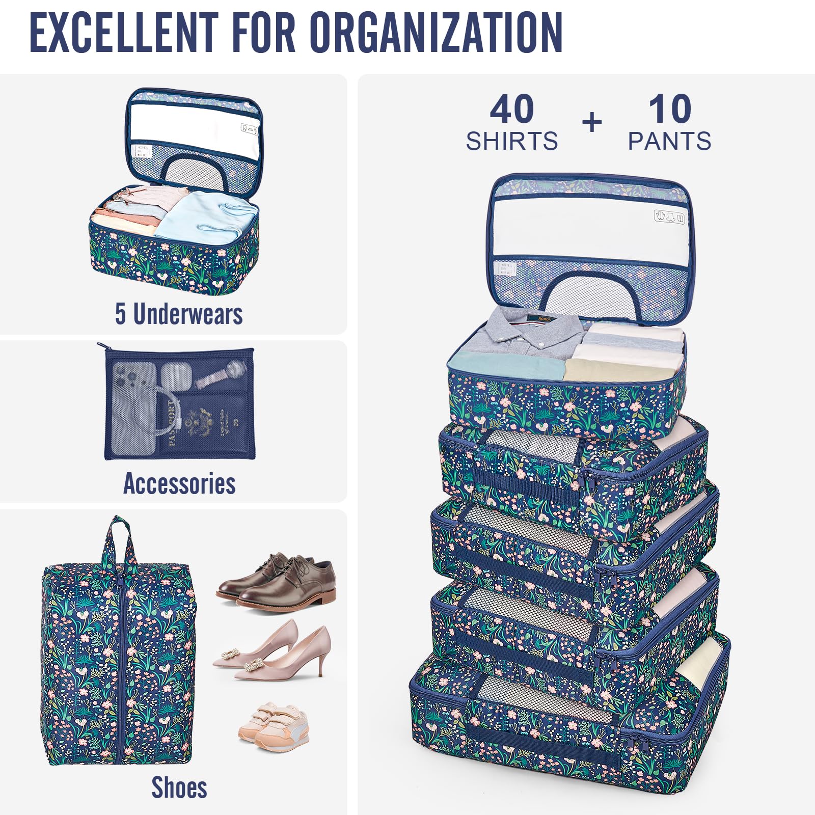 Veken Travel Cubes - 8 Piece Set - Luggage Travel Bags by Handbags Specialist Headquarter | Available at Handbags Specialist Headquarter