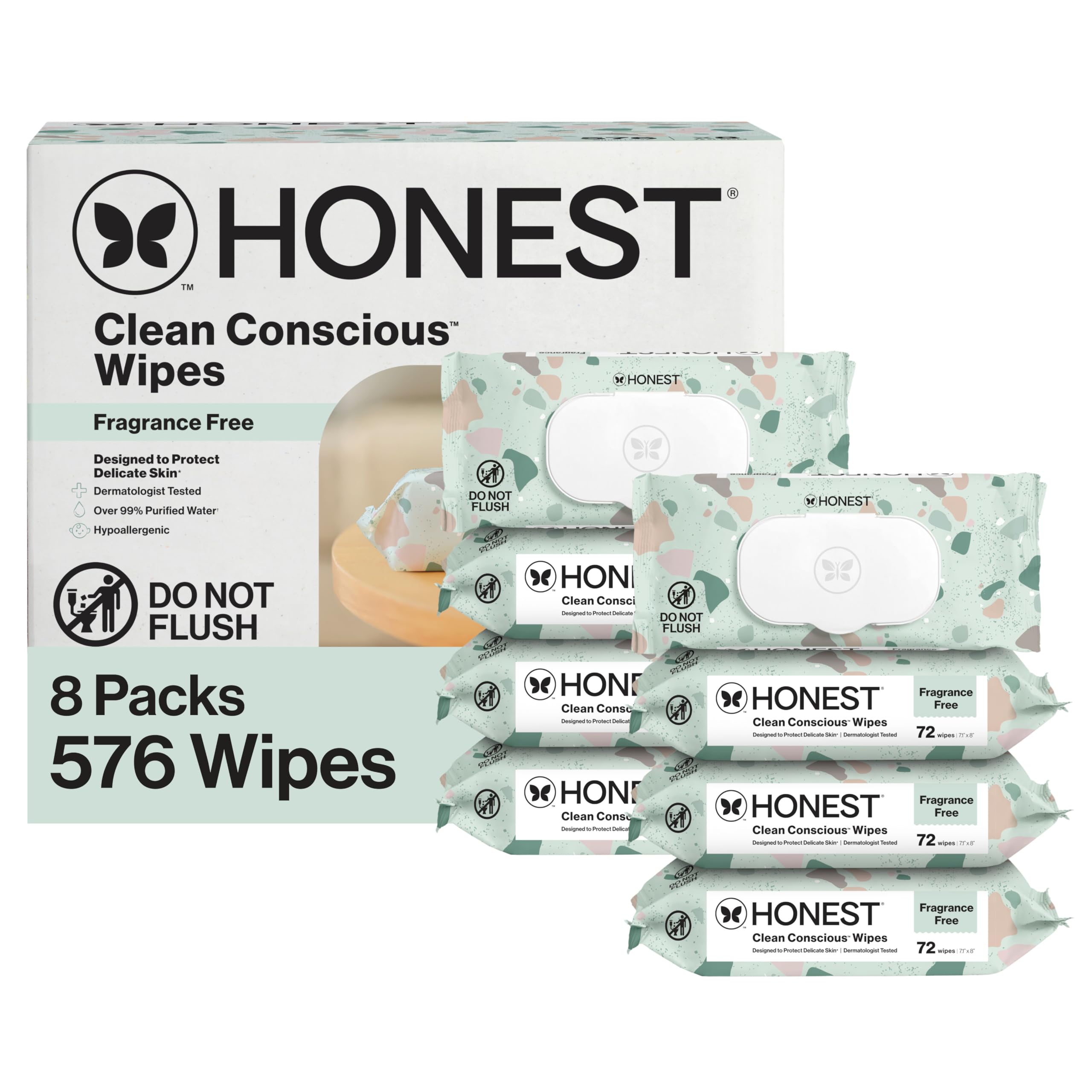 The Honest Company Hypoallergenic Multi-Use Baby Wipes for Sensitive Baby Skin, Pattern Play, 10 Count