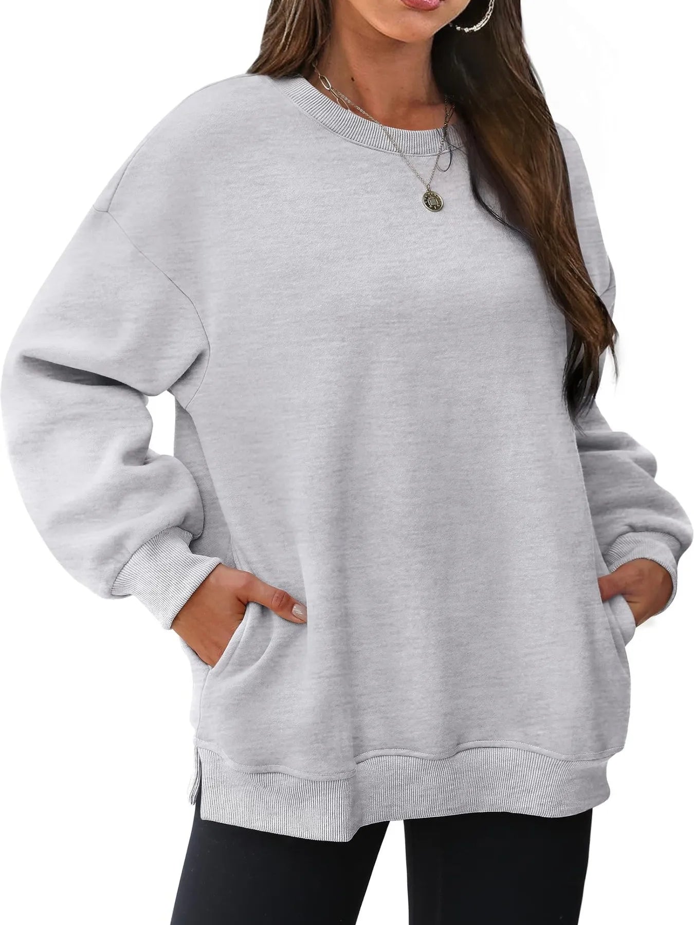 Oversized Long Sleeve Crewneck Sweatshirt - Tops by Trendsi | Available at Handbags Specialist Headquarter