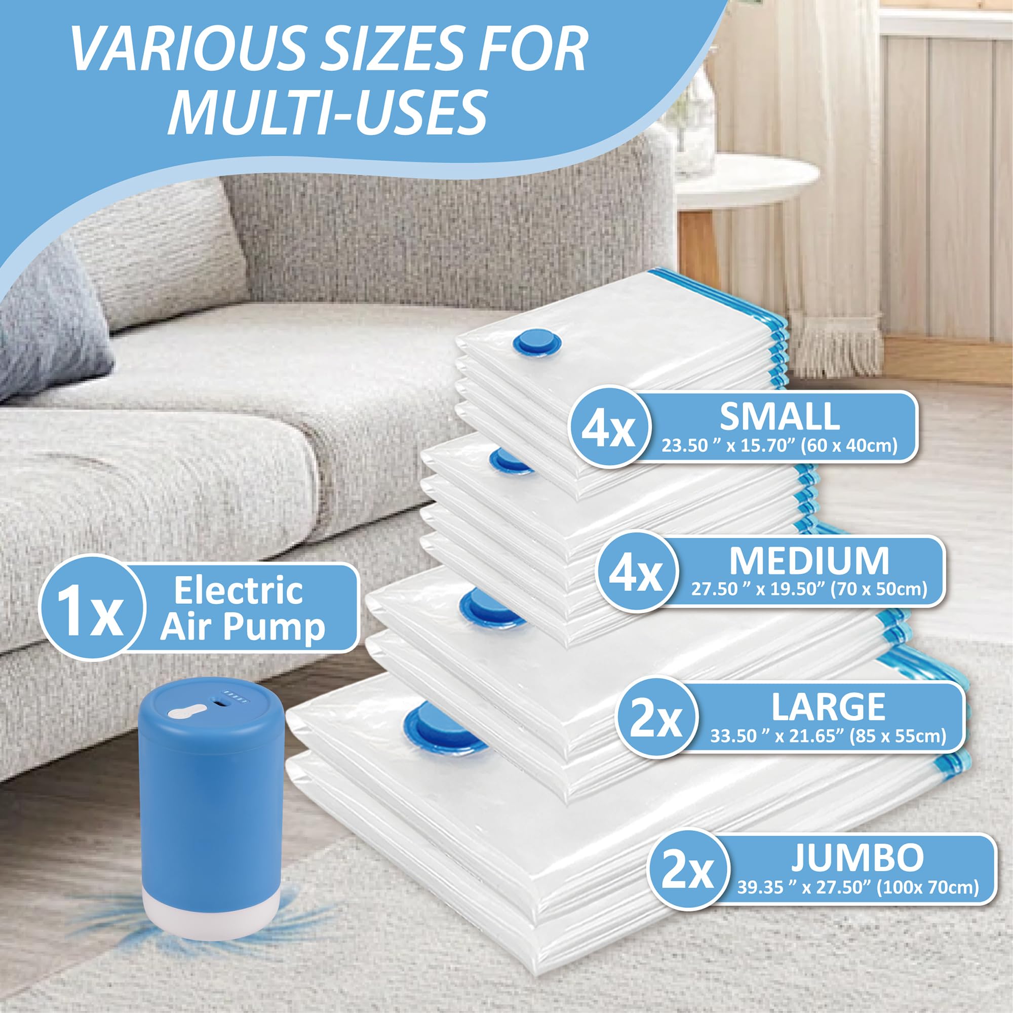 CozyVac Travel Bags with Pump - 6 Pack Space Savers -  by Handbags Specialist Headquarter | Available at Handbags Specialist Headquarter