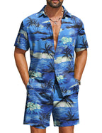 COOFANDY Men's Hawaiian 2 Piece Beach Outfit Set
