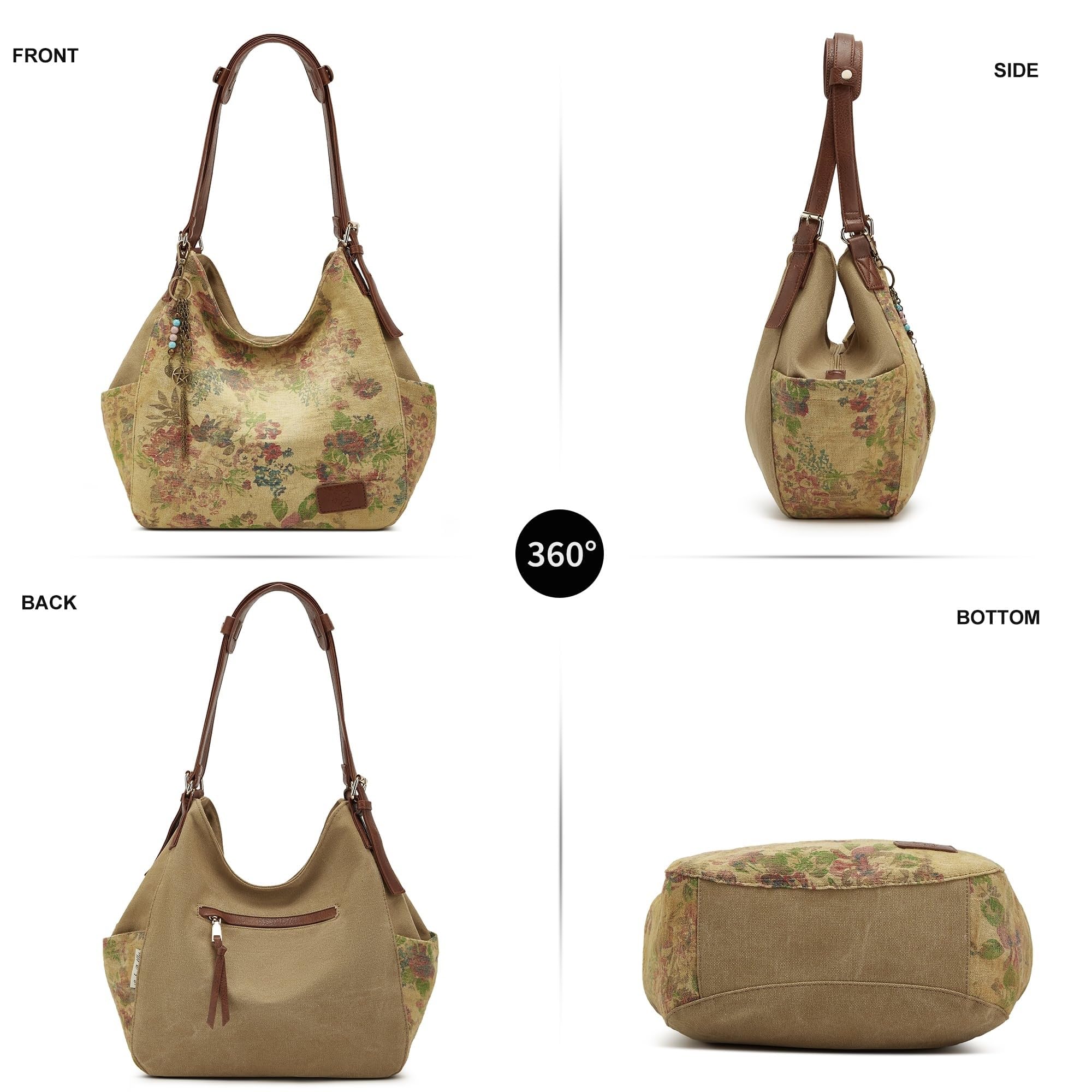 Worldlyda Women Canvas Embroidered Hobo Tote Bag