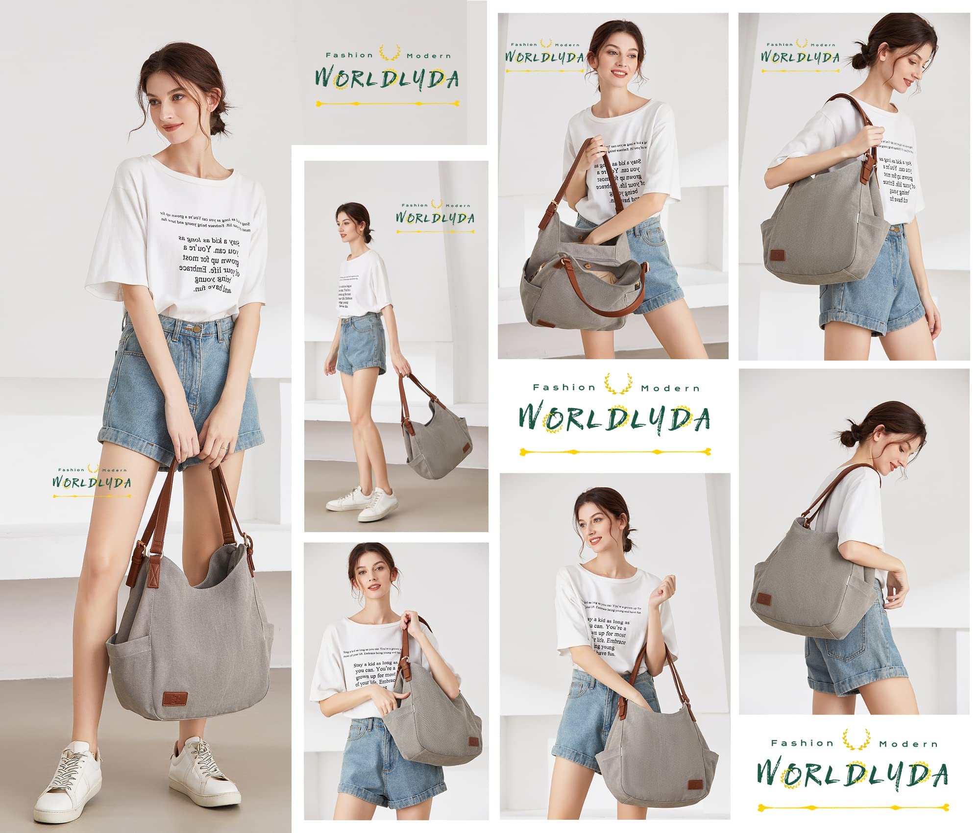 Worldlyda Women Canvas Embroidered Hobo Tote Bag