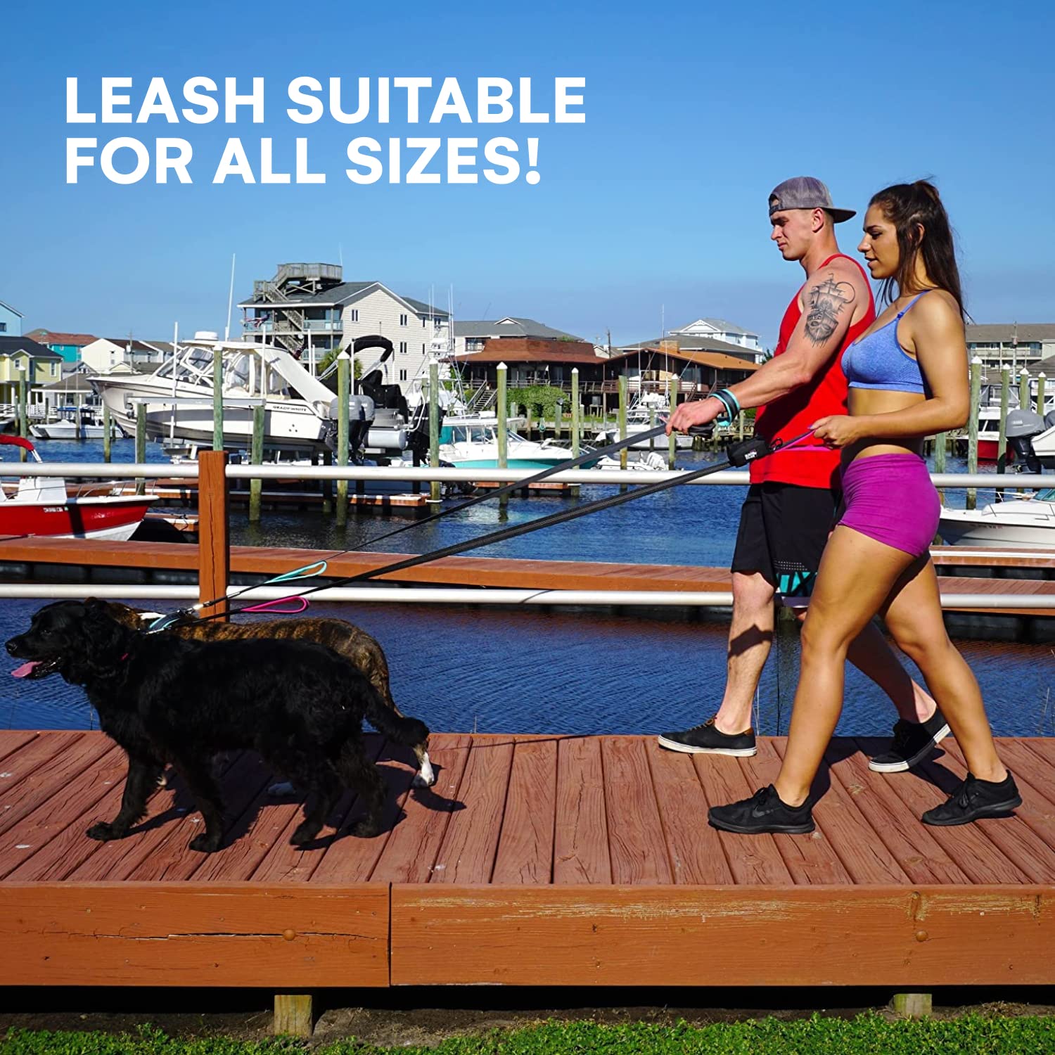 RhinoGrip Aqua: Double Handle Reflective Dog Leash -  by Handbags Specialist Headquarter | Available at Handbags Specialist Headquarter