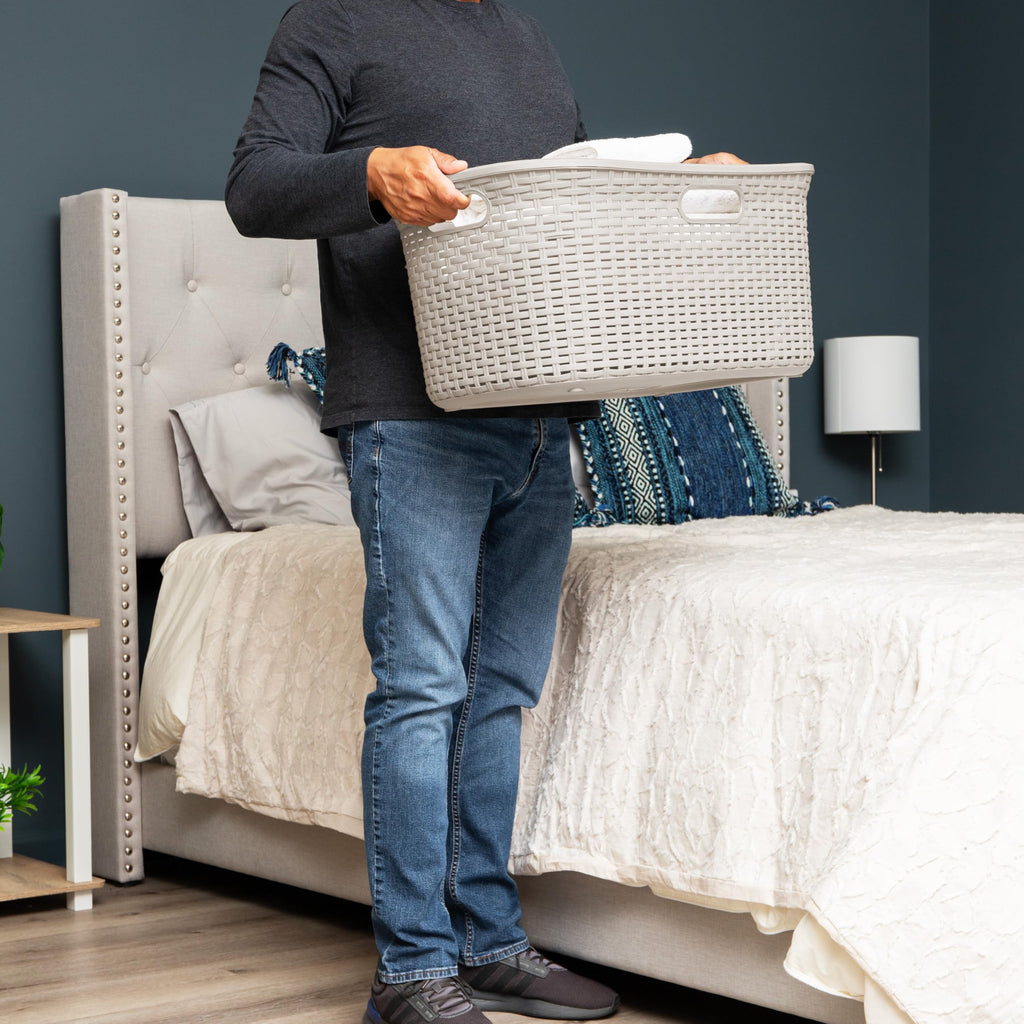 Ivory Wicker Mind Reader 40L Laundry Basket - Laundry Baskets by Handbags Specialist Headquarter | Available at Handbags Specialist Headquarter
