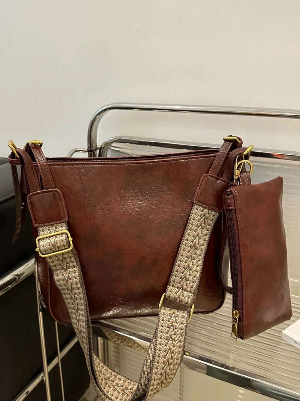 PU Leather Adjustable Strap Crossbody Bag with Pouch - Crossbody Bag by Trendsi | Available at Handbags Specialist Headquarter