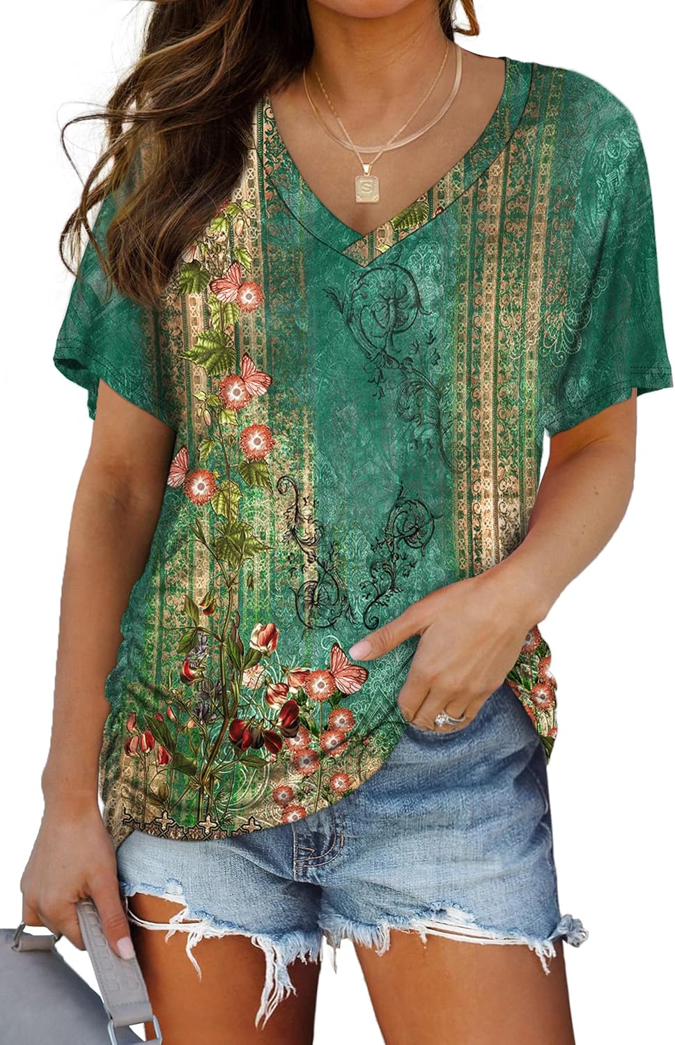 WIHOLL V-Neck Dolman Top with Side Shirring - Women's T Shirts by Handbags Specialist Headquarter | Available at Handbags Specialist Headquarter