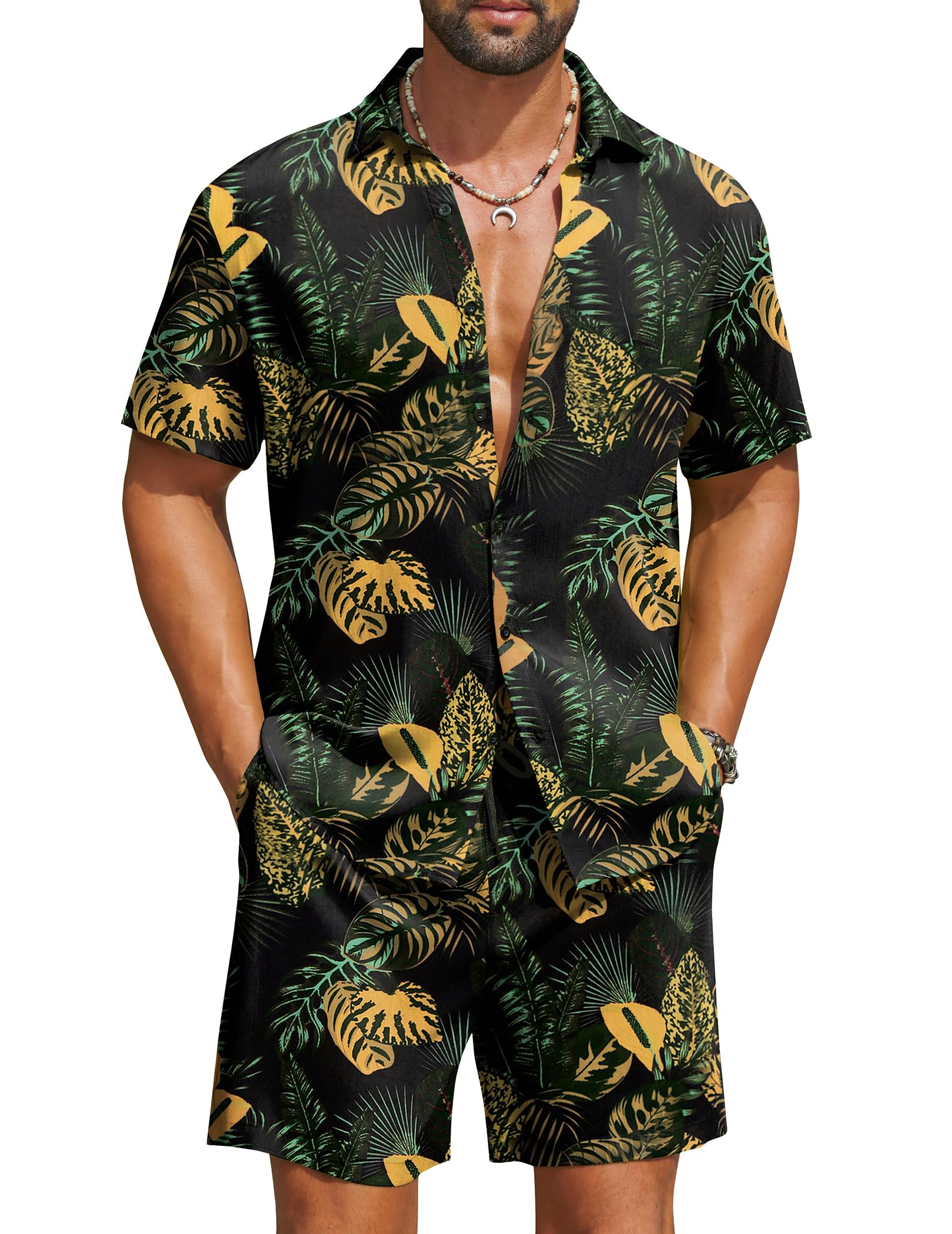 COOFANDY Men's Hawaiian 2 Piece Beach Outfit Set