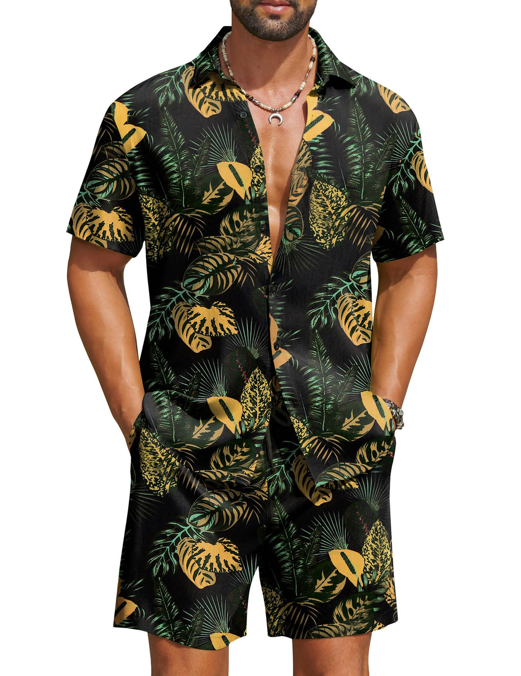 COOFANDY Men's Hawaiian 2 Piece Beach Outfit Set
