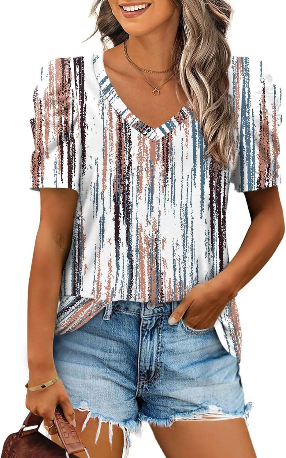 XIEERDUO Summer V-Neck Puff Sleeve Tee - All Sizes - Women's T Shirts by Handbags Specialist Headquarter | Available at Handbags Specialist Headquarter