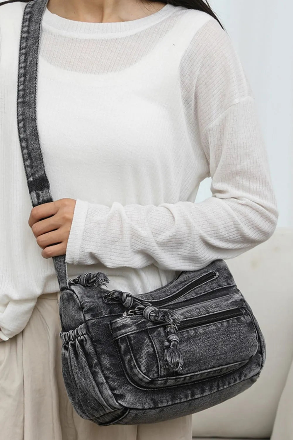 Adjustable Strap Denim Crossbody Bag - Handbags by Trendsi | Available at Handbags Specialist Headquarter