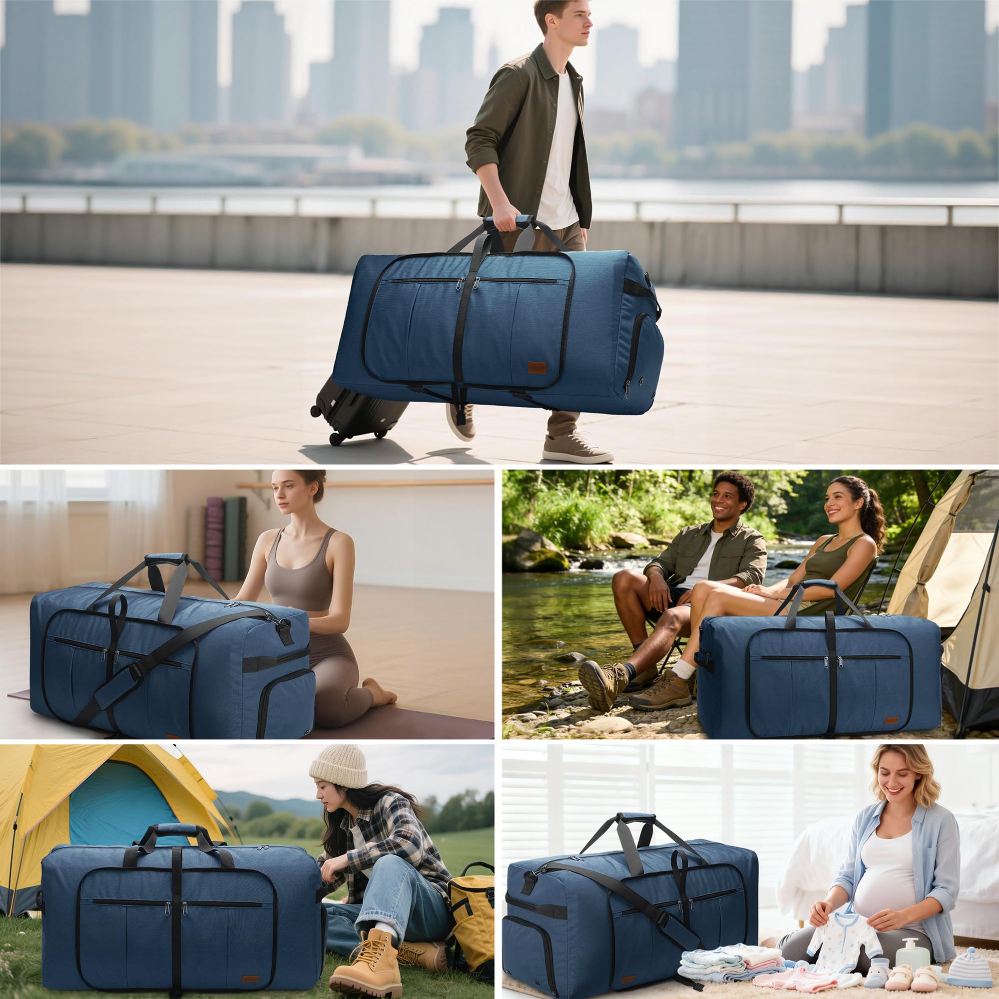 120L Foldable Waterproof Travel Duffel Bag with Shoe Compartment