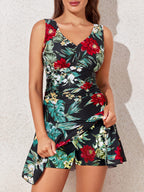Plus Size Floral Shaping One Piece Swim Dress