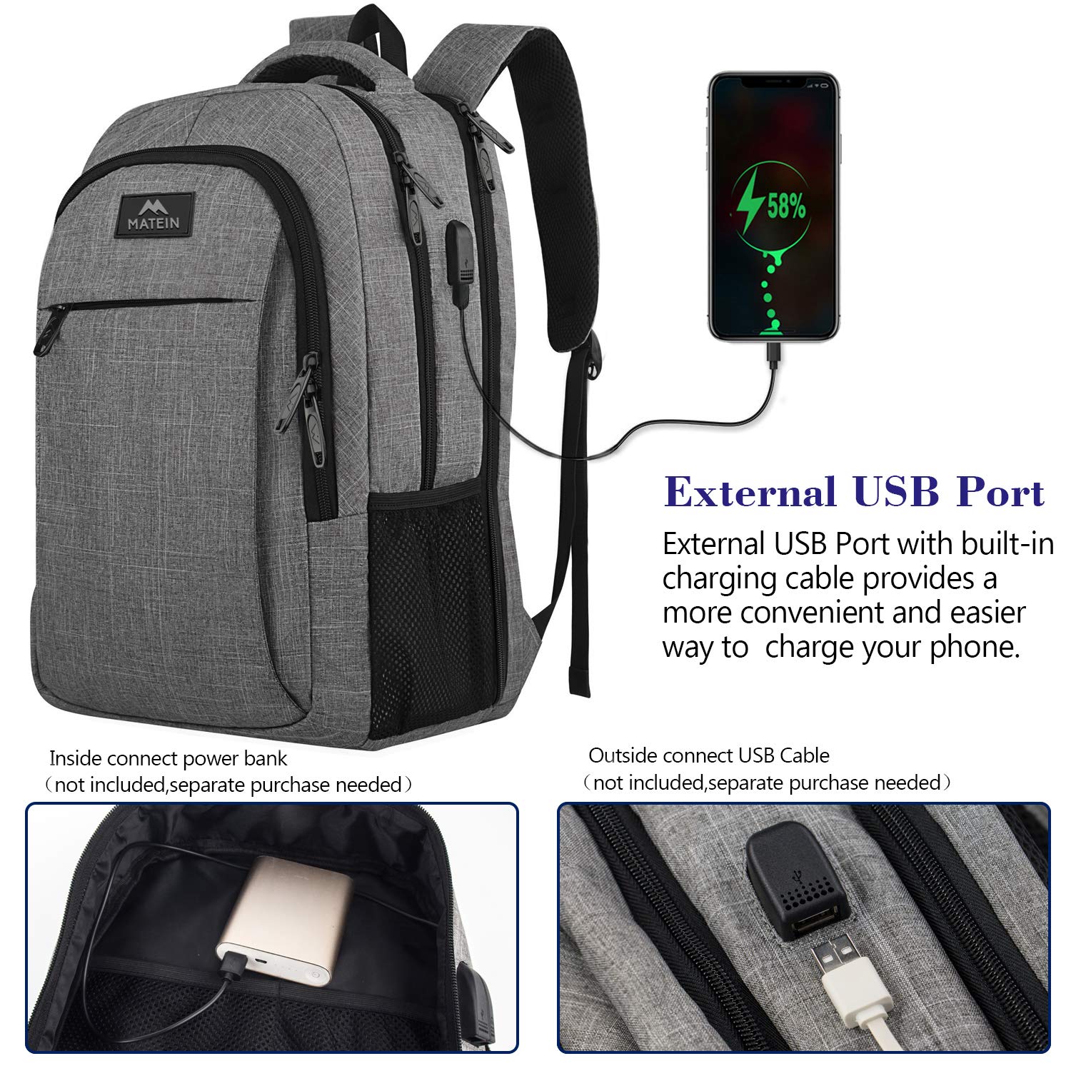 MATEIN SleekGuard Laptop Backpack with USB Port - Backpack Bags by Handbags Specialist Headquarter | Available at Handbags Specialist Headquarter