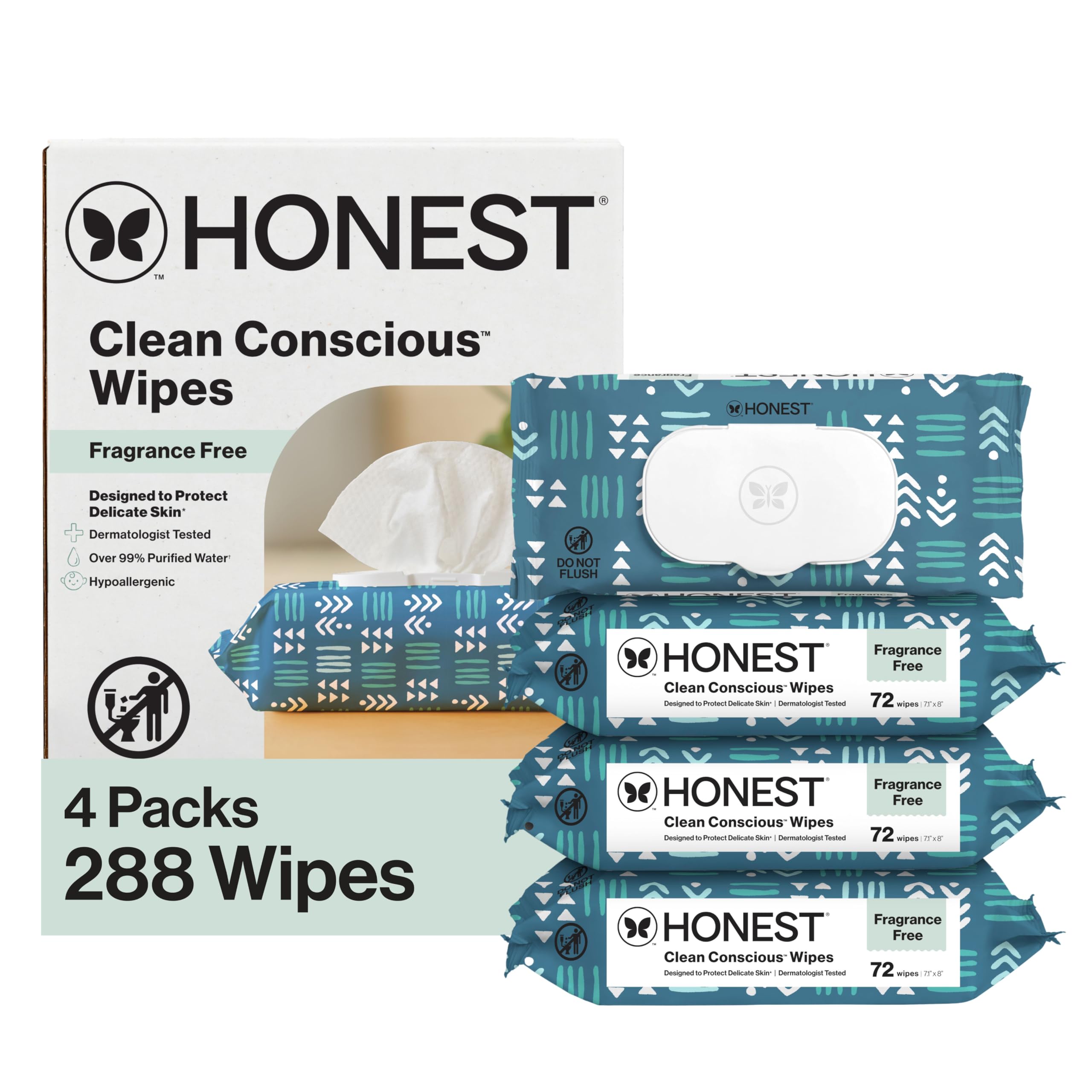 The Honest Company Hypoallergenic Multi-Use Baby Wipes for Sensitive Baby Skin, Pattern Play, 10 Count