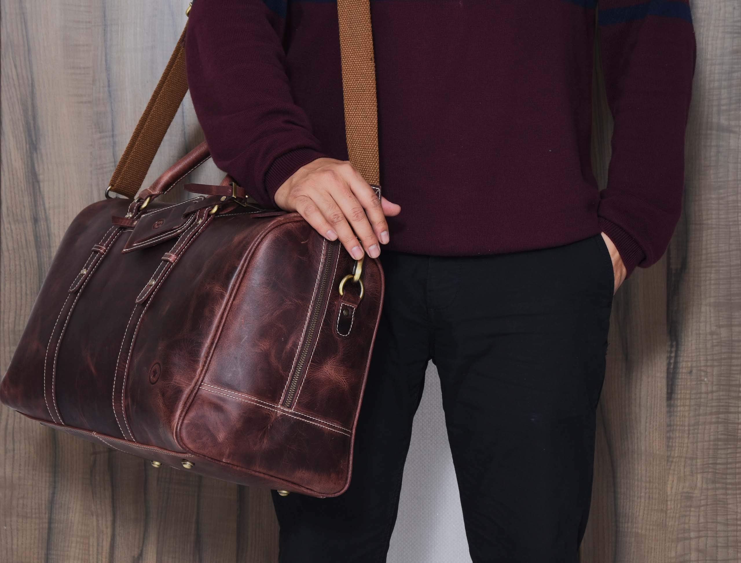 Leather Travel Duffel Bag for Men & Women