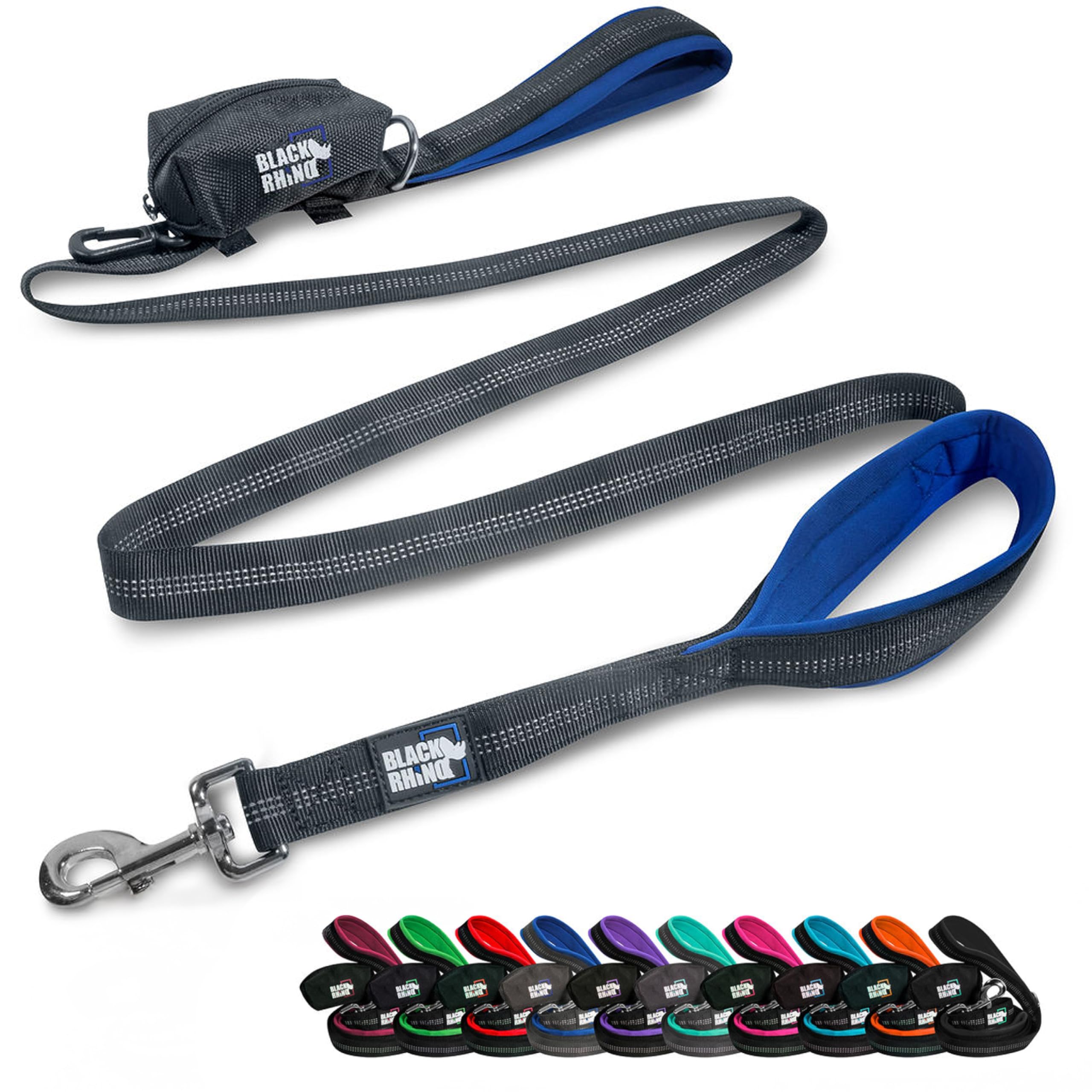 RhinoGrip Aqua: Double Handle Reflective Dog Leash -  by Handbags Specialist Headquarter | Available at Handbags Specialist Headquarter