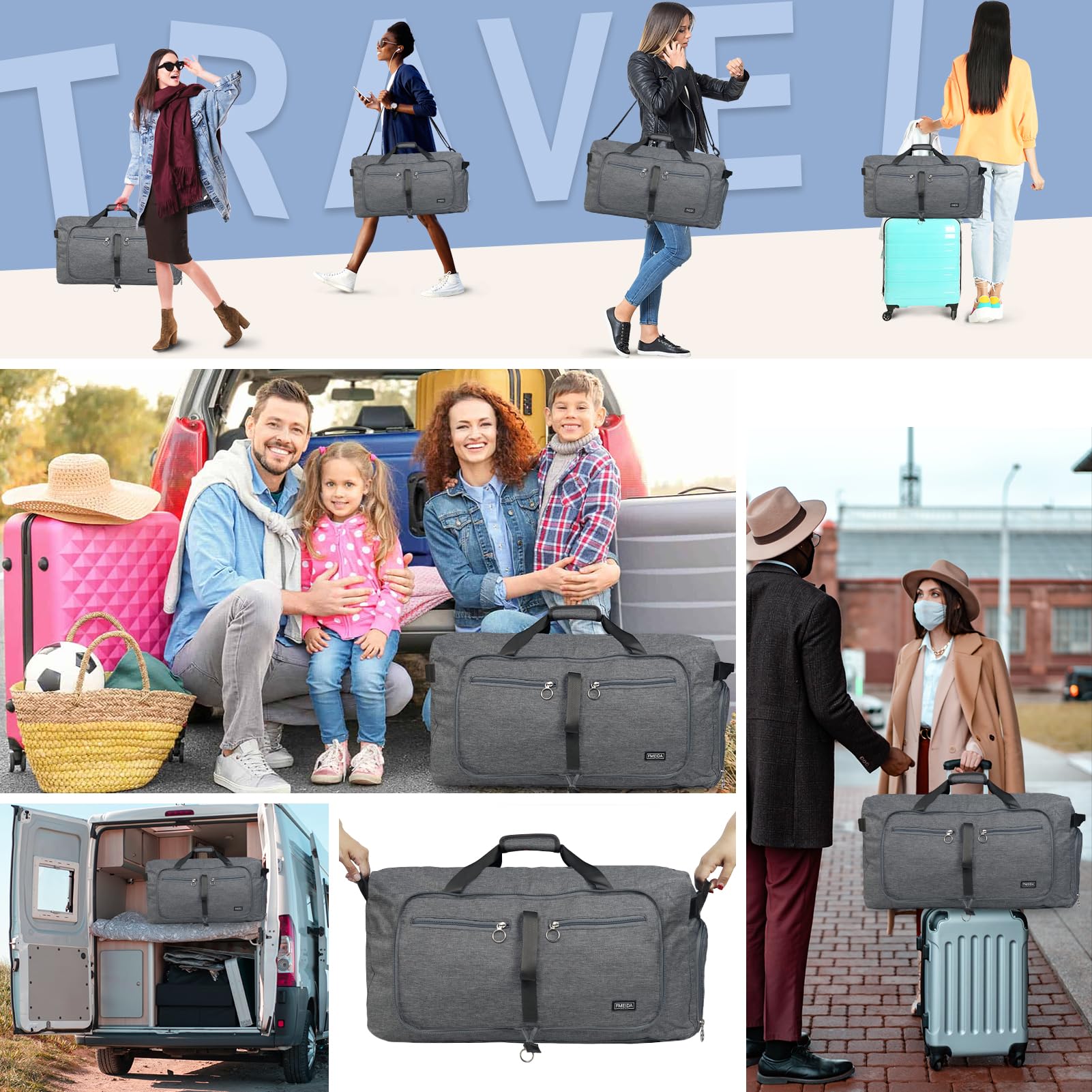 Foldable 65L Duffle Bag with Shoe Compartment