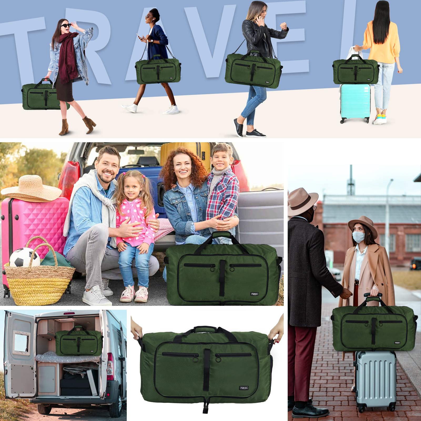 Foldable 65L Duffle Bag with Shoe Compartment