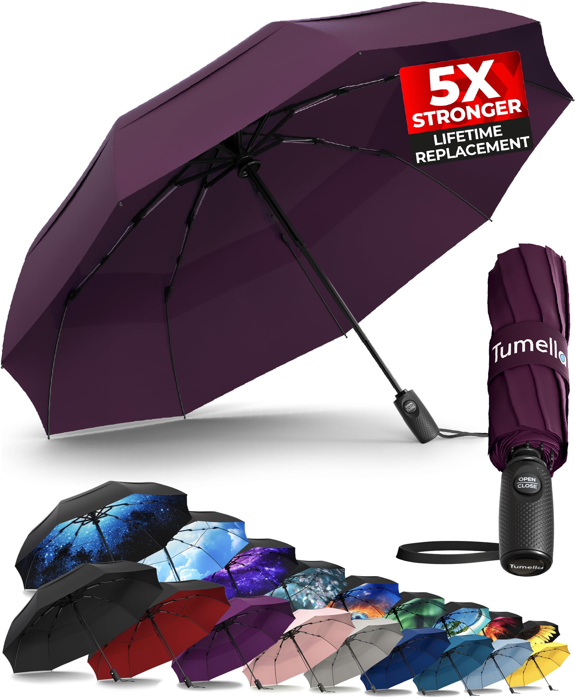 TUMELLA Elite Windproof Travel Umbrella -  by Handbags Specialist Headquarter | Available at Handbags Specialist Headquarter