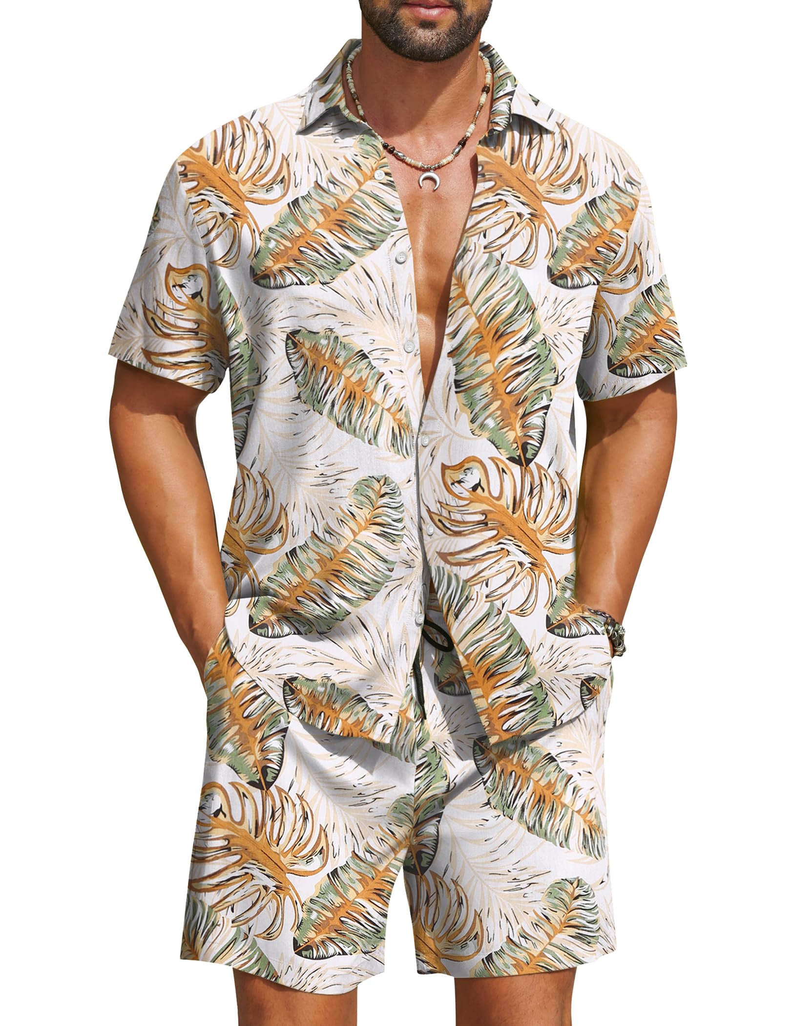 COOFANDY Men's Hawaiian 2 Piece Beach Outfit Set