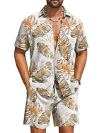 COOFANDY Men's Hawaiian 2 Piece Beach Outfit Set