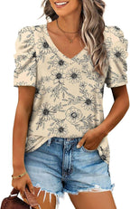 XIEERDUO Summer V-Neck Puff Sleeve Tee - All Sizes - Women's T Shirts by Handbags Specialist Headquarter | Available at Handbags Specialist Headquarter