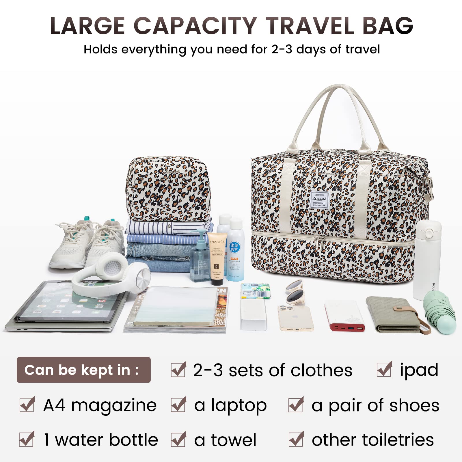 LOVEVOOK All-in-One Duffle: Travel & Gym Ready - Luggage Travel Bags by Handbags Specialist Headquarter | Available at Handbags Specialist Headquarter
