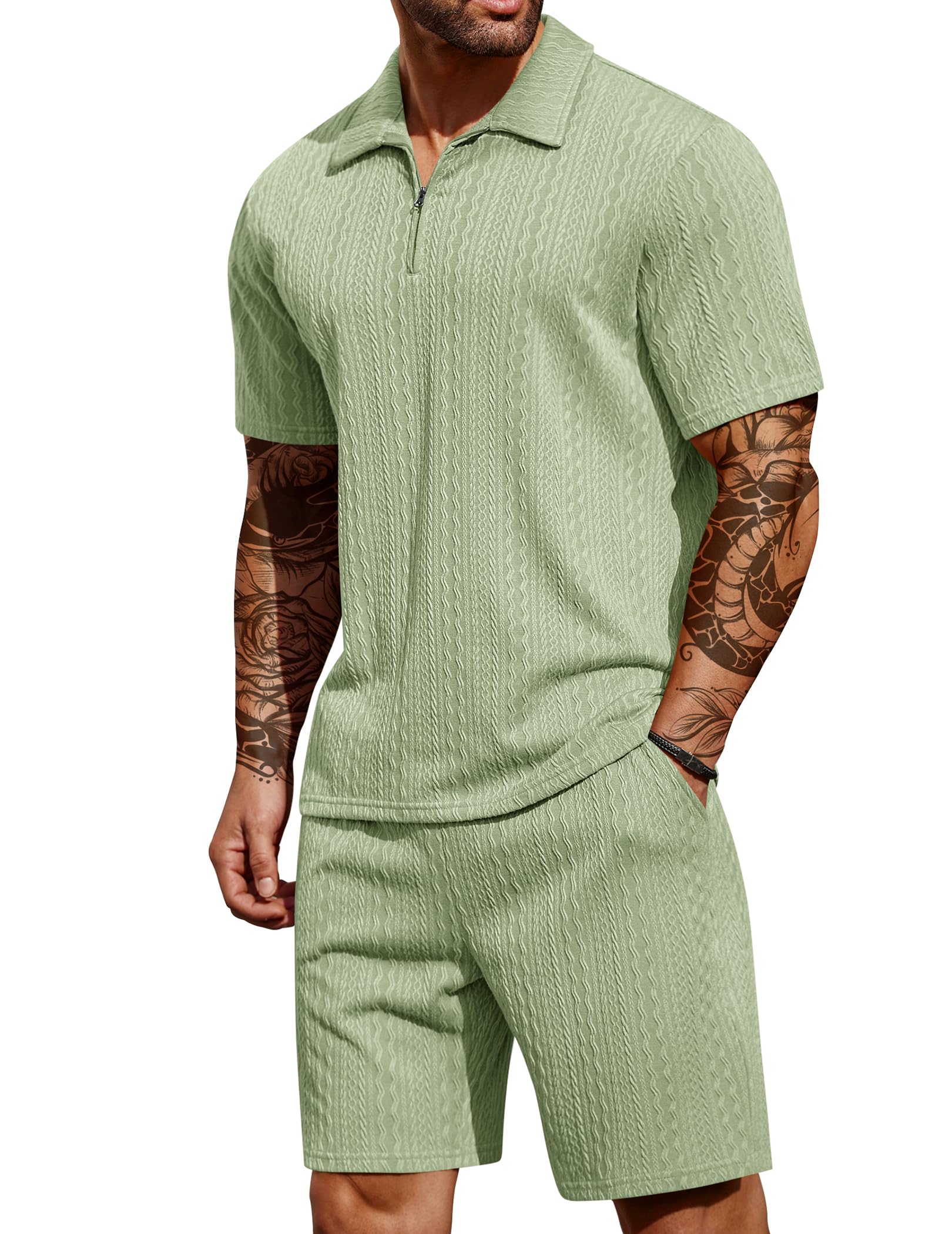COOFANDY Men's 2 Piece Polo Shirt & Shorts Set