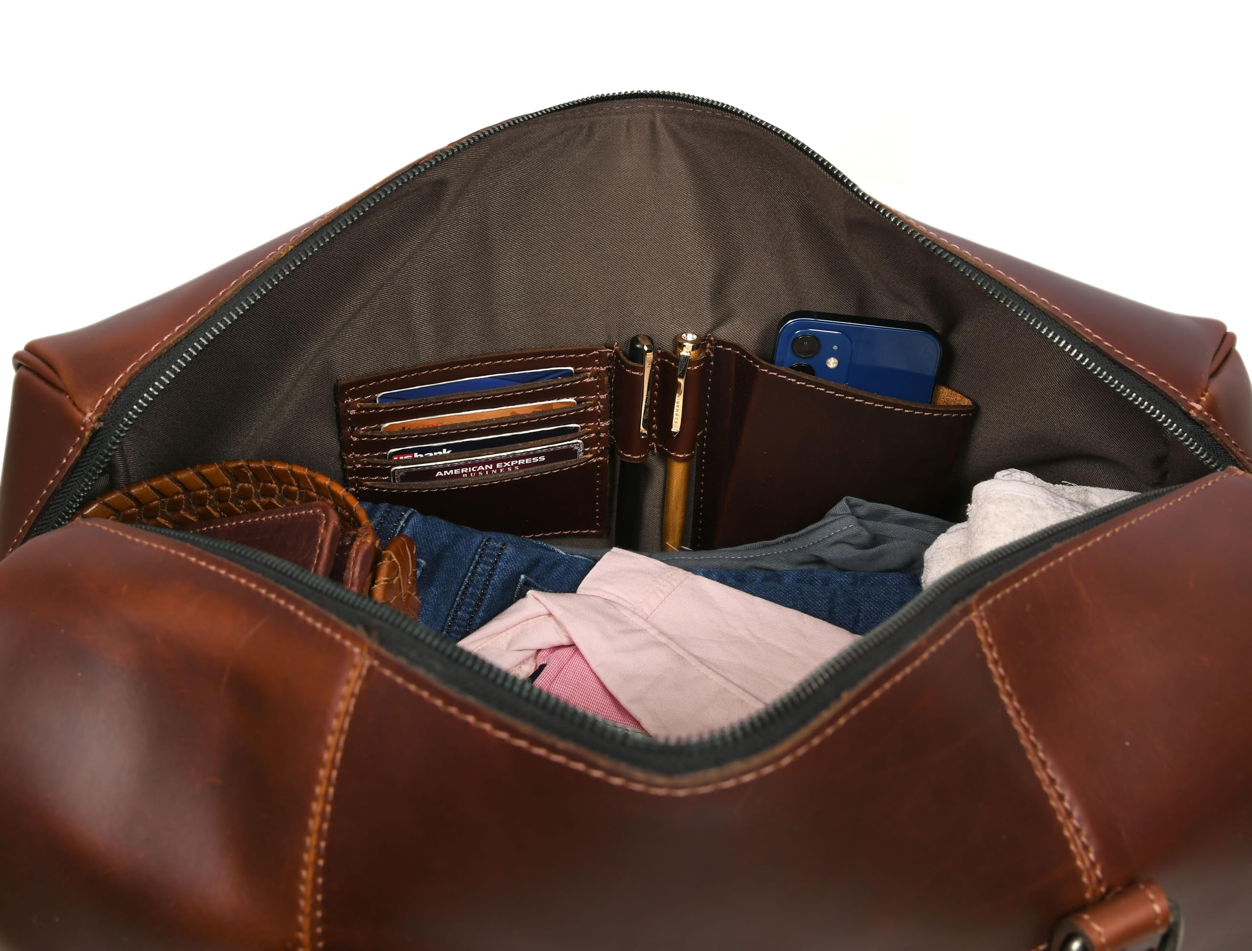 Leather Travel Duffel Bag for Men & Women