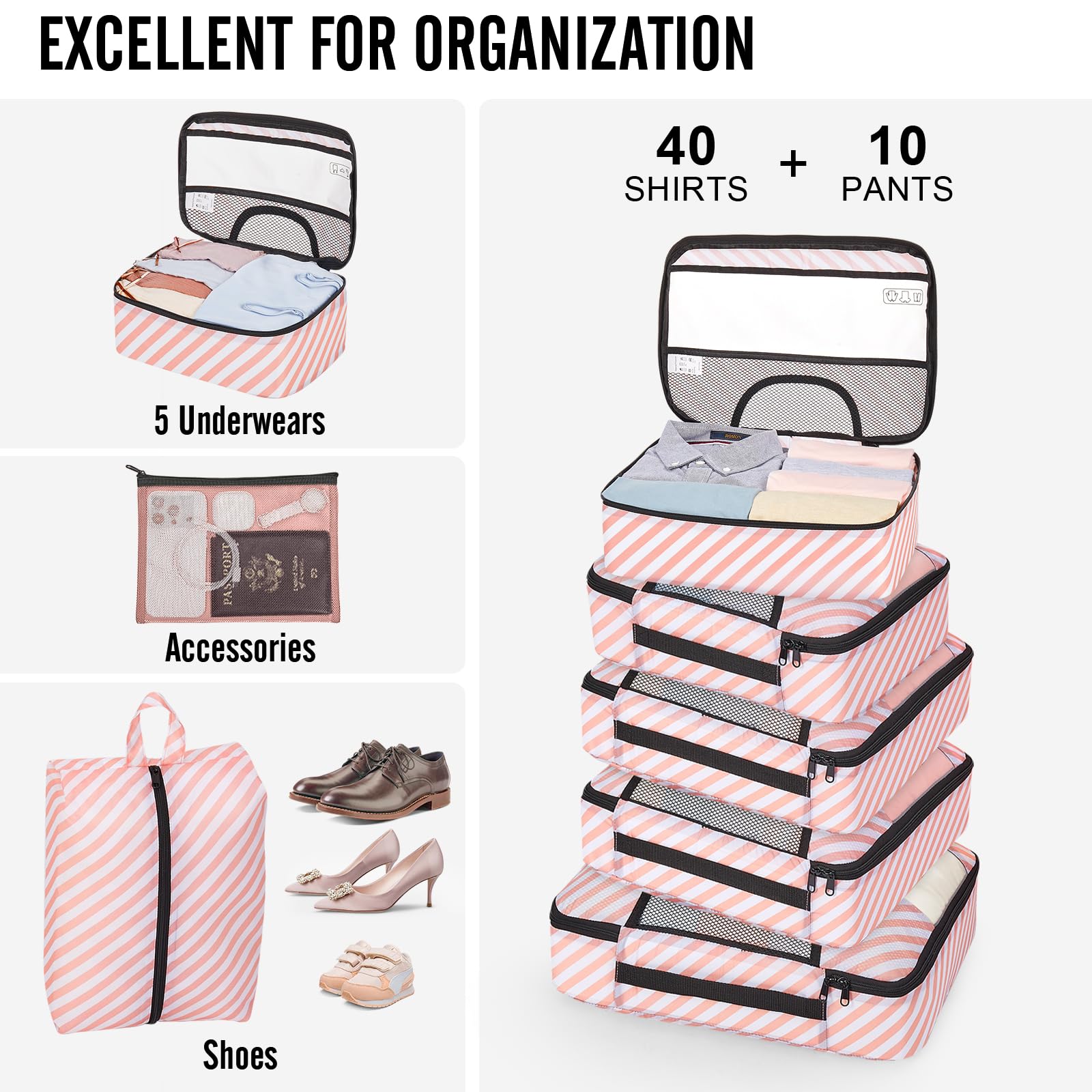 Veken Travel Cubes - 8 Piece Set - Luggage Travel Bags by Handbags Specialist Headquarter | Available at Handbags Specialist Headquarter