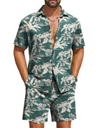 COOFANDY Men's Hawaiian 2 Piece Beach Outfit Set