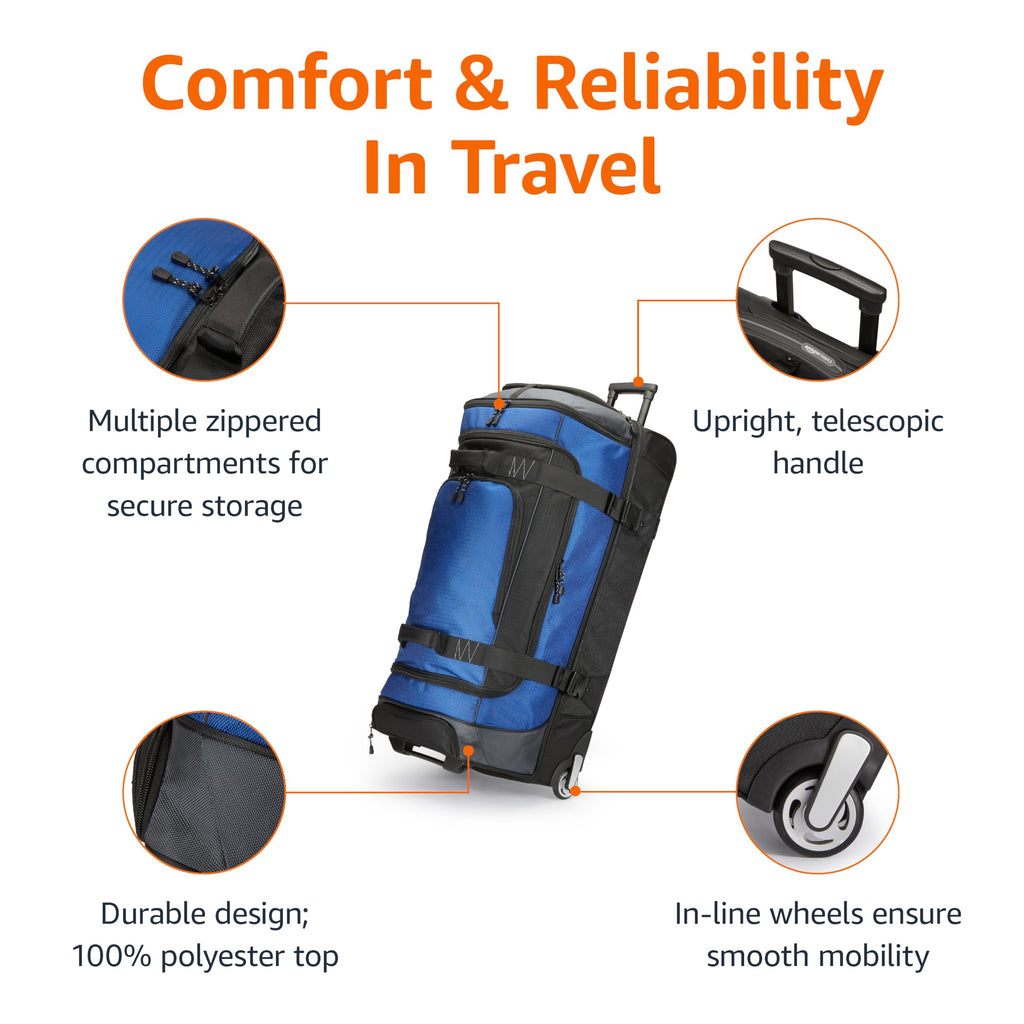 Amazon Basics 35 Large Rolling Duffle Bag, Blue -  by Handbags Specialist Headquarter | Available at Handbags Specialist Headquarter