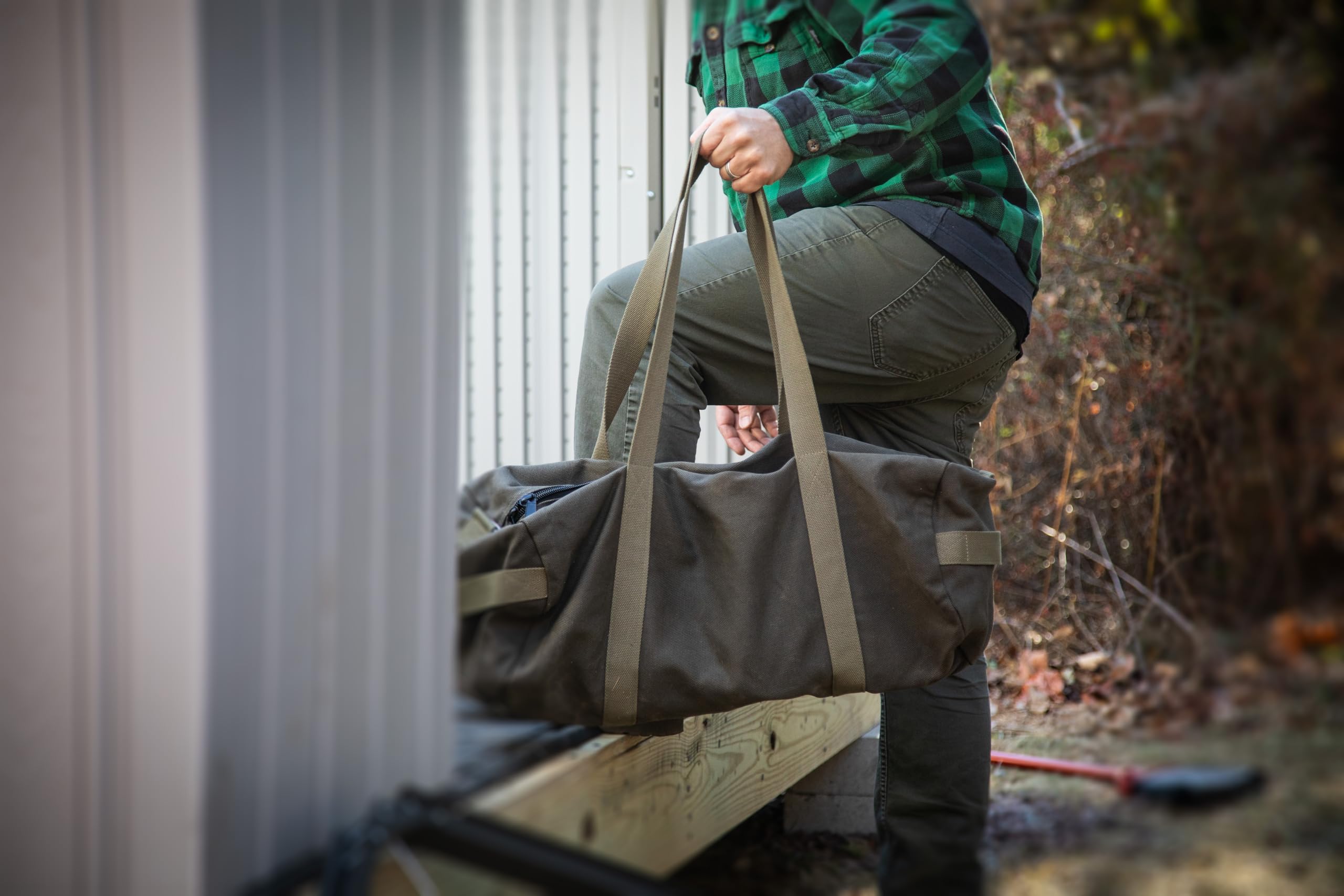 Waxed Canvas Military Duffle Bag, Olive Green