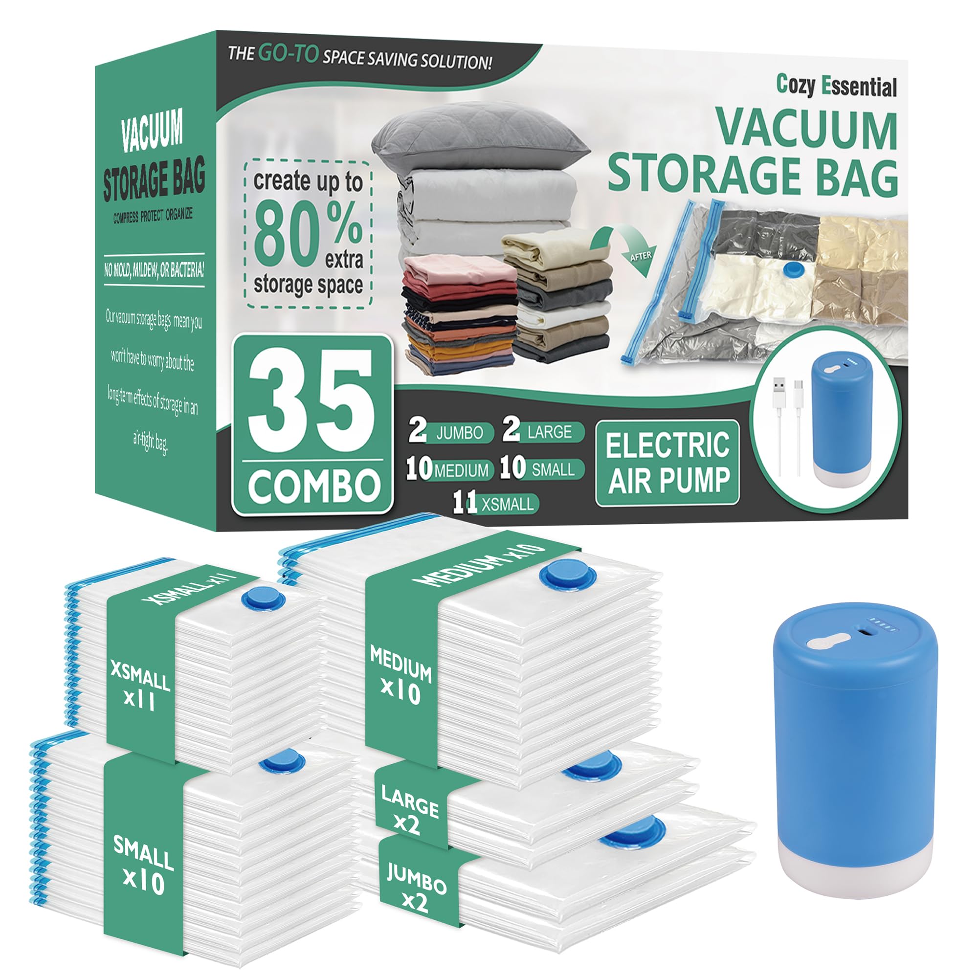 CozyVac Travel Bags with Pump - 6 Pack Space Savers -  by Handbags Specialist Headquarter | Available at Handbags Specialist Headquarter