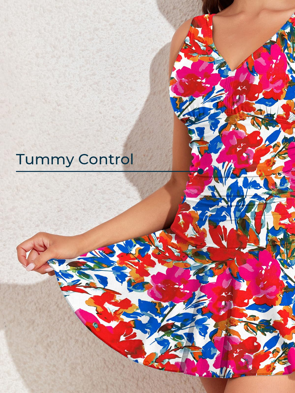 Plus Size Floral Shaping One Piece Swim Dress