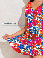 Plus Size Floral Shaping One Piece Swim Dress
