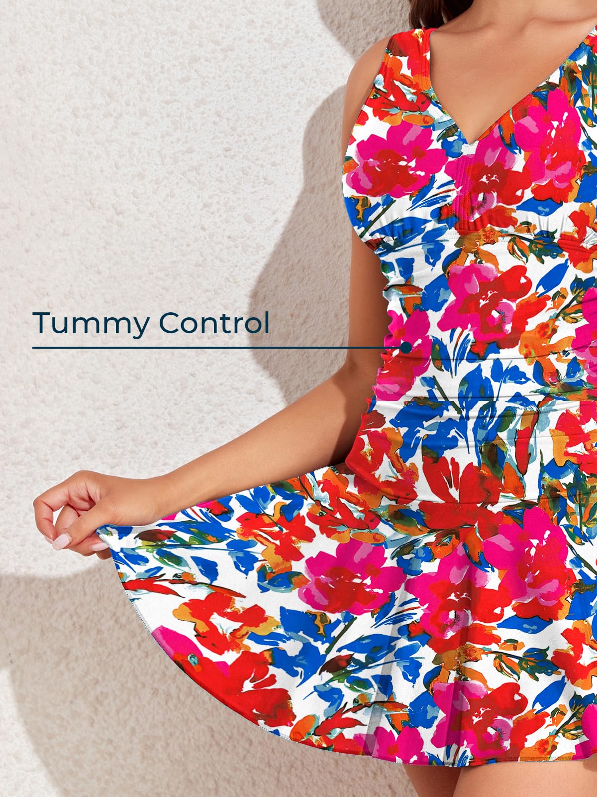 Plus Size Floral Shaping One Piece Swim Dress