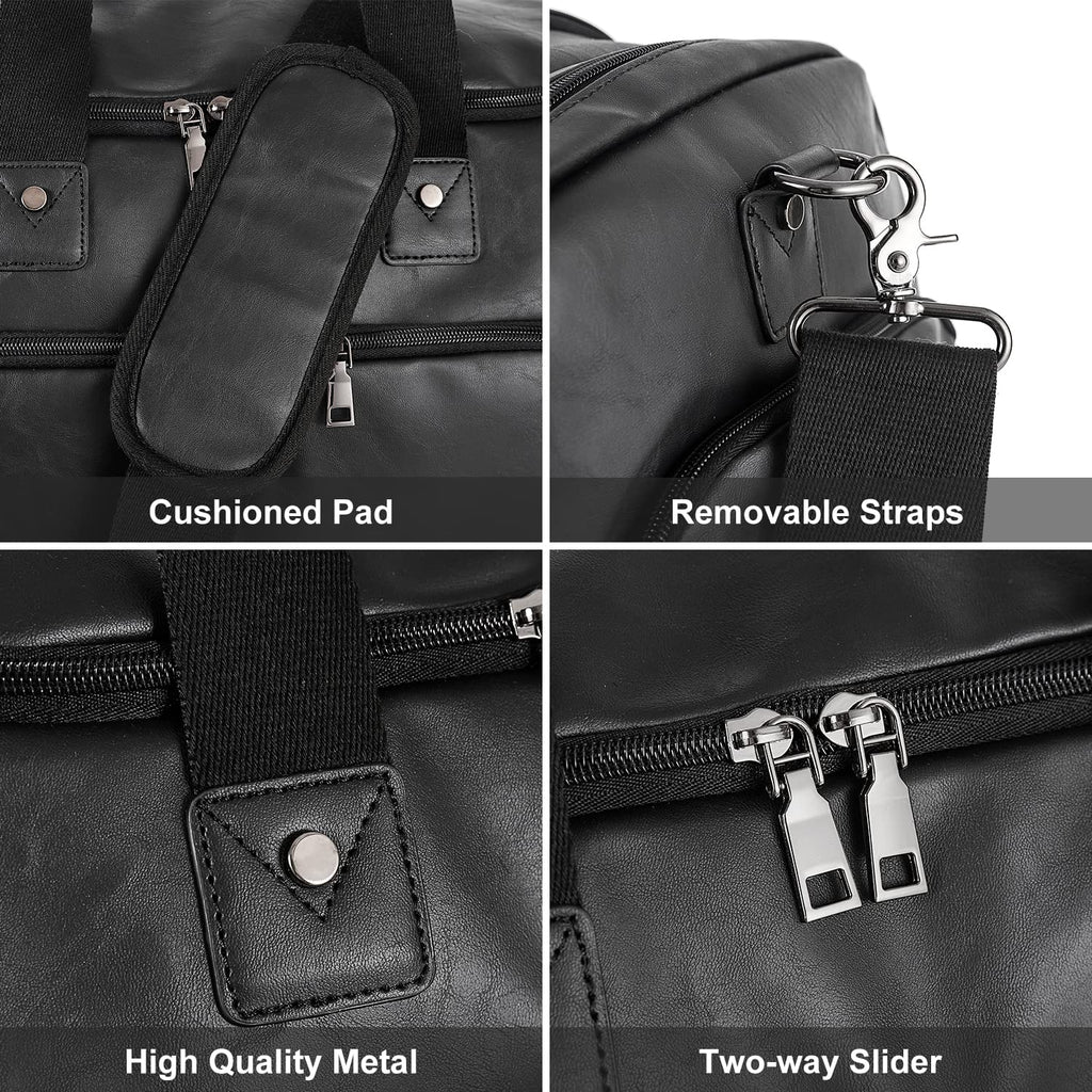 Leather Travel Bag with Shoe Pouch, Brown