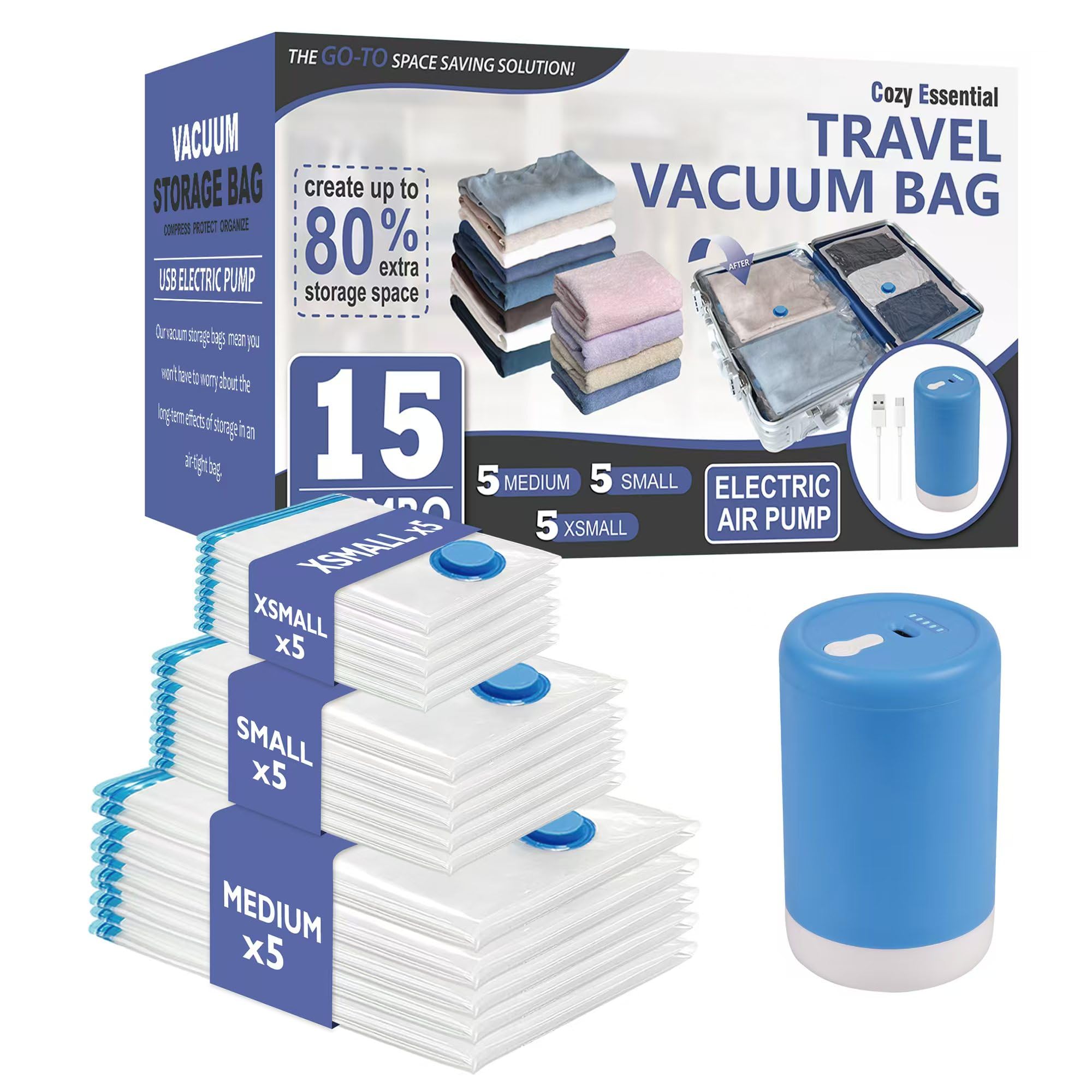 CozyVac Travel Bags with Pump - 6 Pack Space Savers -  by Handbags Specialist Headquarter | Available at Handbags Specialist Headquarter