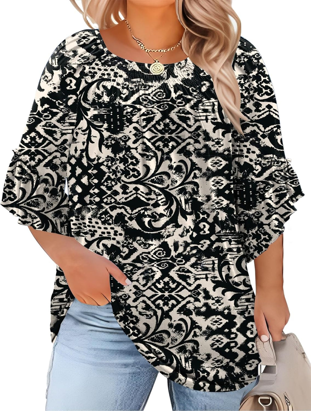 Plus Size Ruffle Sleeve Tunic Top