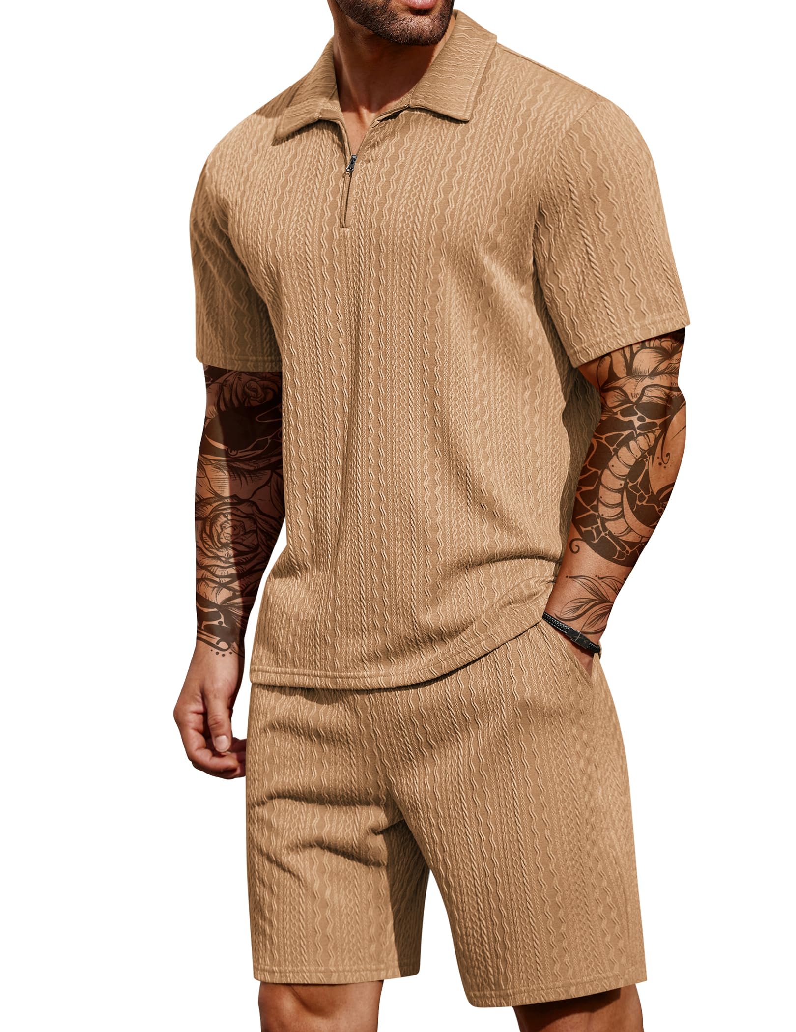 COOFANDY Men's 2 Piece Polo Shirt & Shorts Set
