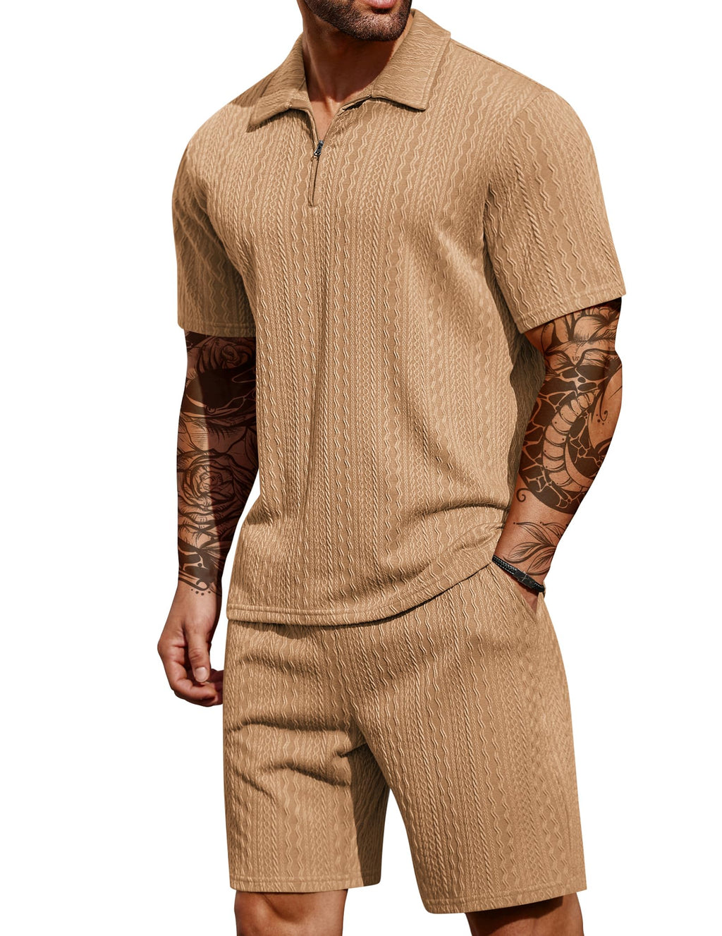 COOFANDY Men's 2 Piece Polo Shirt & Shorts Set
