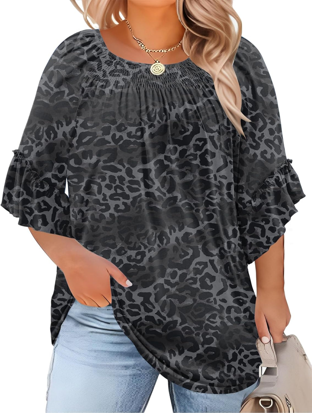 Plus Size Ruffle Sleeve Tunic Top