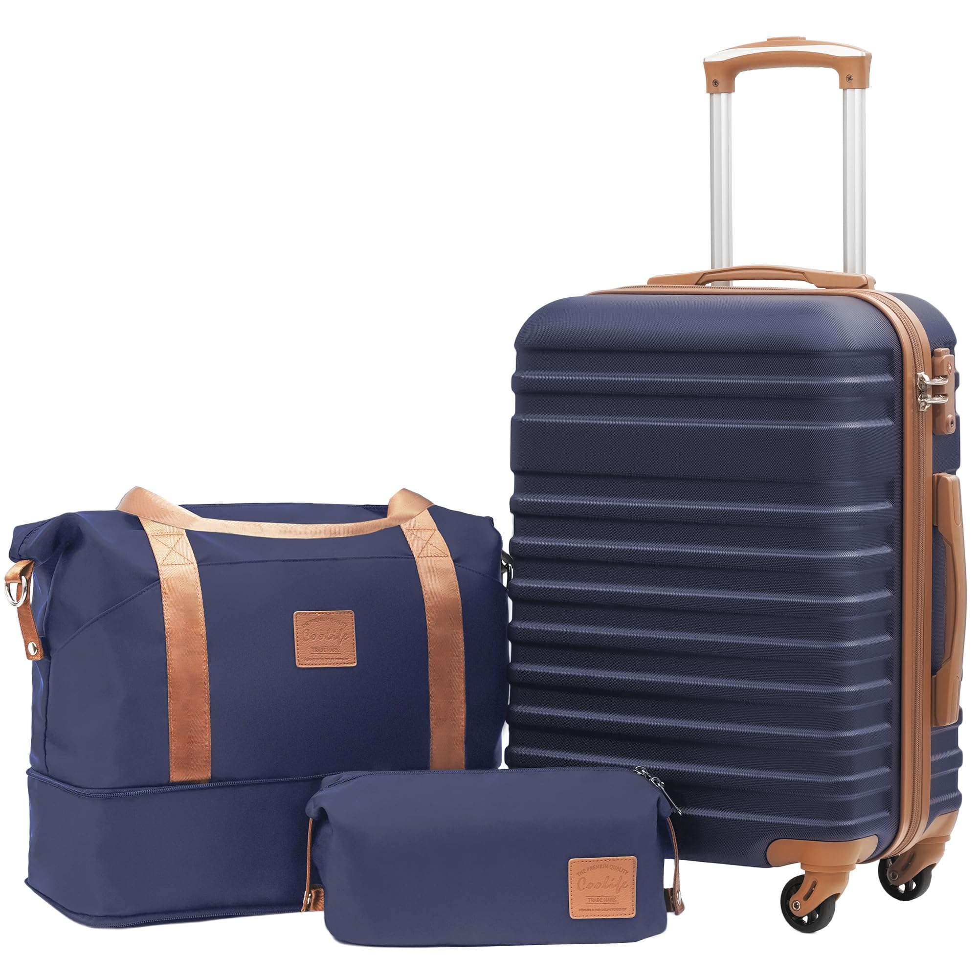 Coolife 3-Piece Hardside Luggage Set - Apricot White