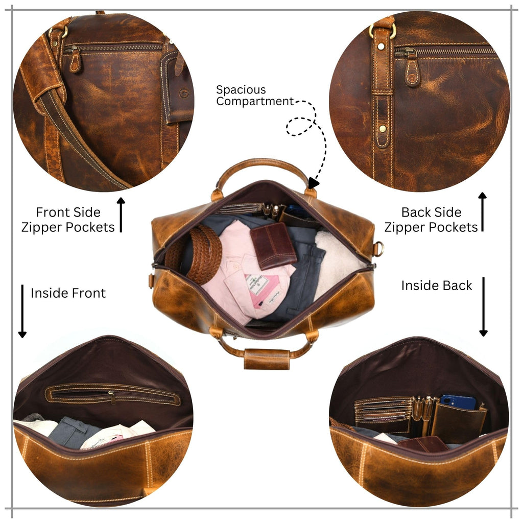 Leather Travel Duffel Bag for Men & Women