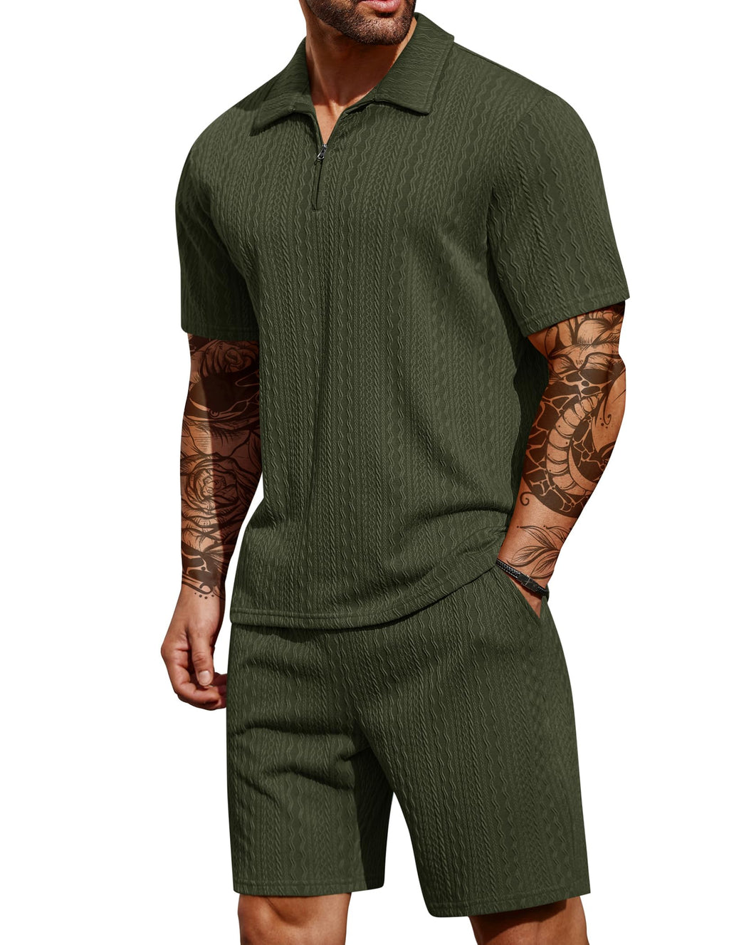 COOFANDY Men's 2 Piece Polo Shirt & Shorts Set