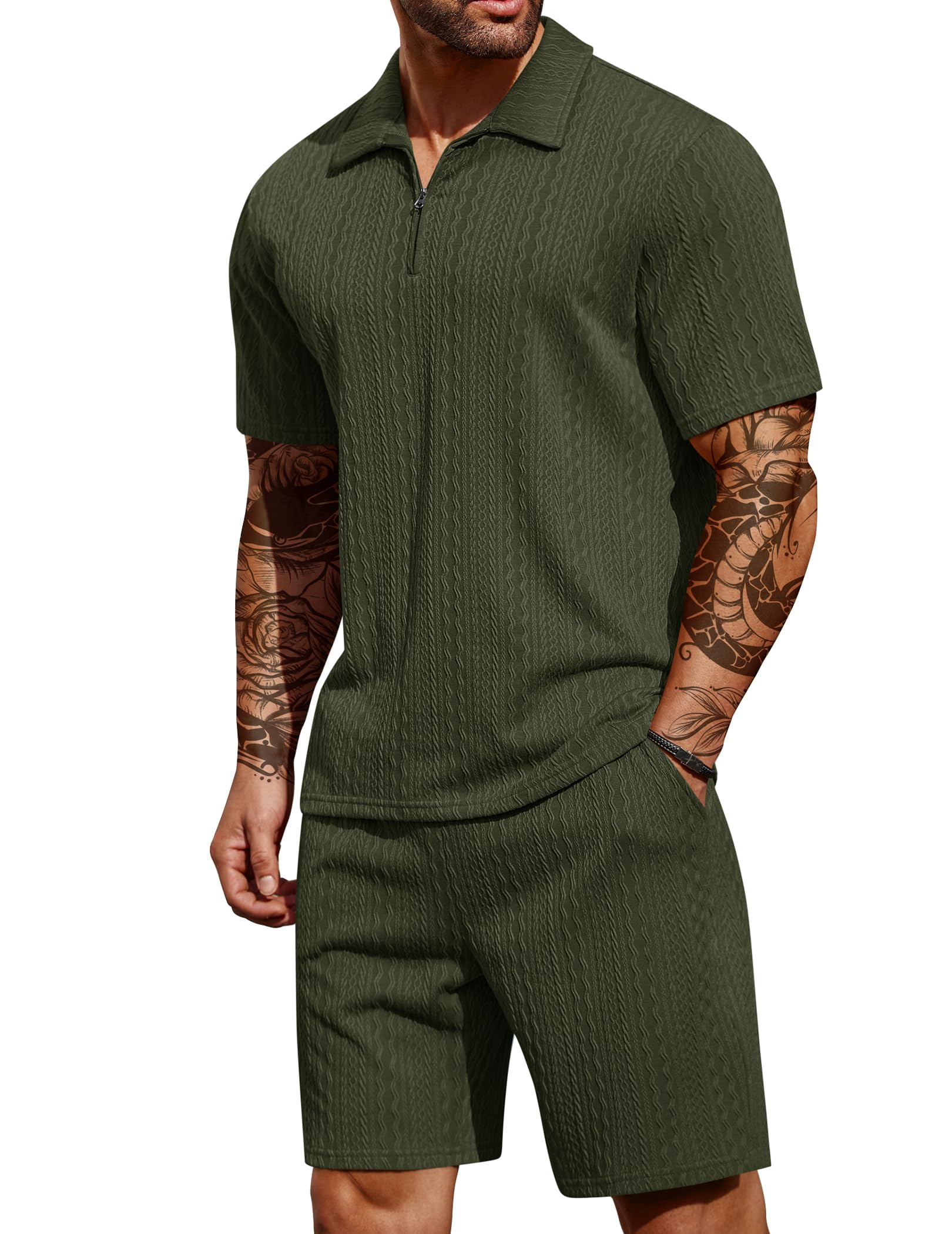 COOFANDY Men's 2 Piece Polo Shirt & Shorts Set