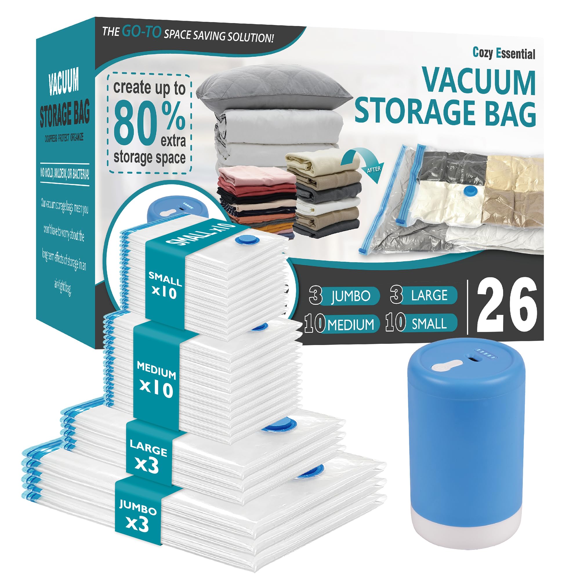 CozyVac Travel Bags with Pump - 6 Pack Space Savers -  by Handbags Specialist Headquarter | Available at Handbags Specialist Headquarter