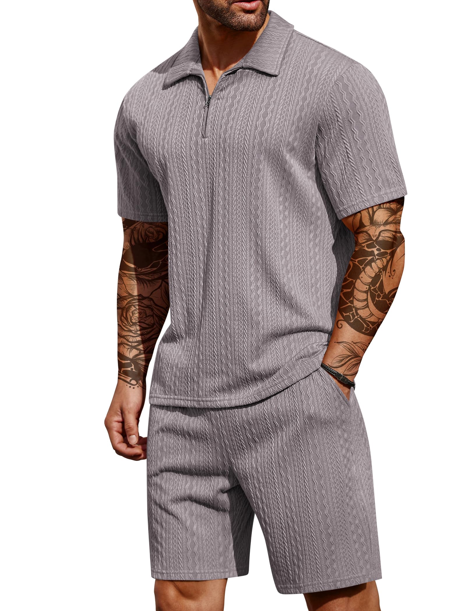 COOFANDY Men's 2 Piece Polo Shirt & Shorts Set